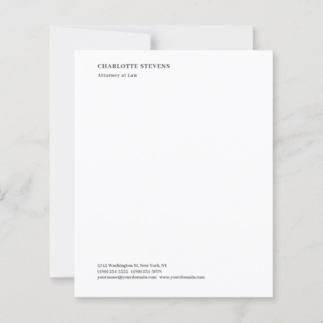 Attorney at Law Minimalist Elegant Paper Sheet (Voorkant)