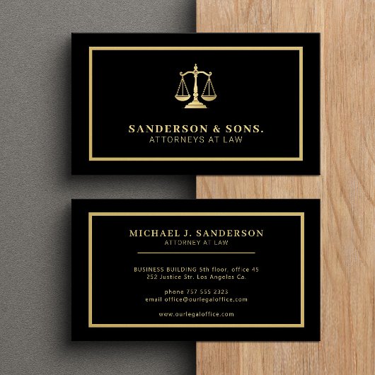 Attorney at law professional elegant gold black visitekaartje