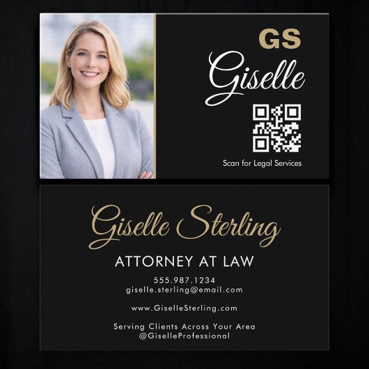 Attorney at Law QR Code Black Gold Photo  Visitekaartje