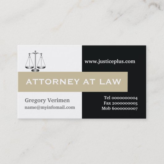 Attorney at law scale of justice taupe, black visitekaartje (Voorkant)