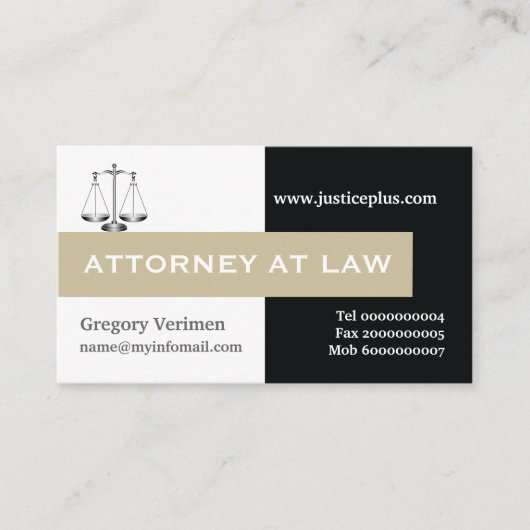 Attorney at law scale of justice taupe, black visitekaartje (Voorkant)