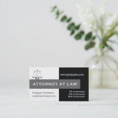 Attorney at law schaal van justitie grijs, zwart visitekaartje (Staand voorkant)