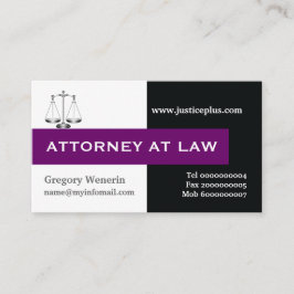 Attorney at law schaal van justitie paarse, zwart visitekaartje