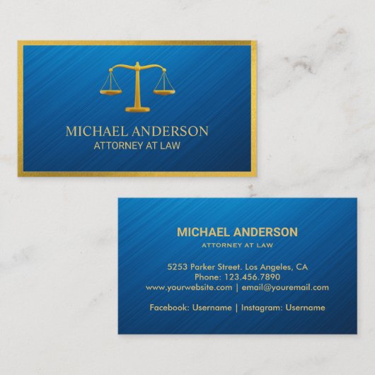 Attorney at law-Simple Gold Scale on Blue Visitekaartje (Voorkant / Achterkant)
