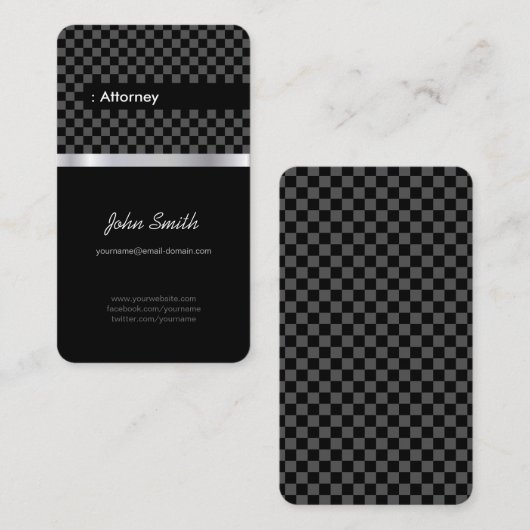 Attorney - Elegant Black Checkered Visitekaartje (Voorkant / Achterkant)