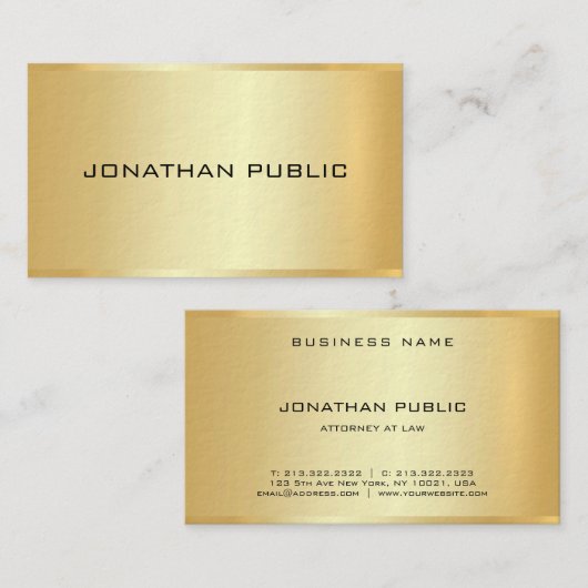 Attorney Elegant Professional Faux Gold Sjabloon Visitekaartje (Voorkant / Achterkant)