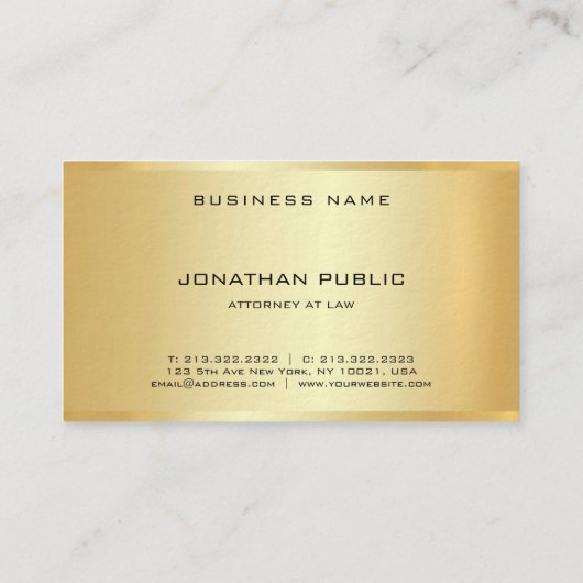 Attorney Elegant Professional Faux Gold Sjabloon Visitekaartje (Achterkant)