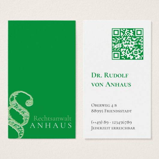 Attorney Green White QR code Business Visitekaartje (Voorkant /achterkant)