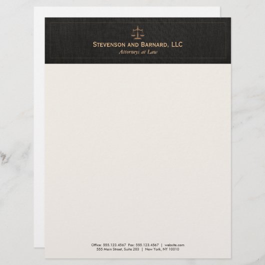 Attorney Justice Scale Black Linen Custom Briefhoofd (Voorkant / Achterkant)