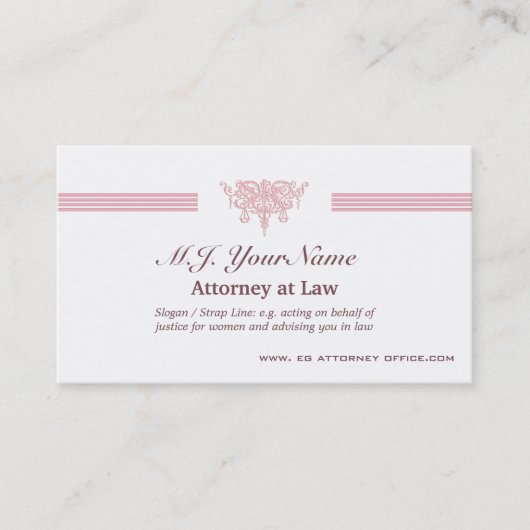 Attorney luxe strepen en roze Justice emblem Visitekaartje (Voorkant)