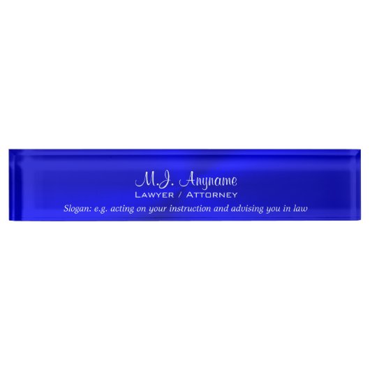 Attorney Luxury royal blue chrome look met slogan Naambordje (Voorkant)