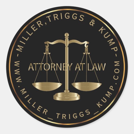 Attorney of Law - Black and Gold Ronde Sticker (Voorkant)