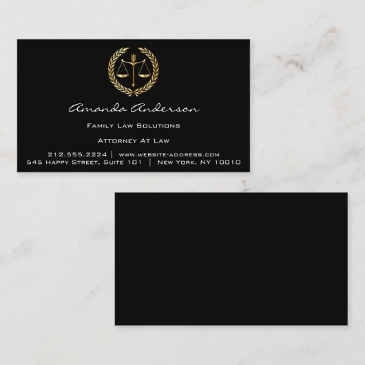 Attorney of Law Black Gold Scale Lawyer Custom VIP Visitekaartje (Voorkant / Achterkant)