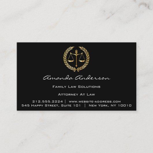 Attorney of Law Black Gold Scale Lawyer Custom VIP Visitekaartje (Voorkant)