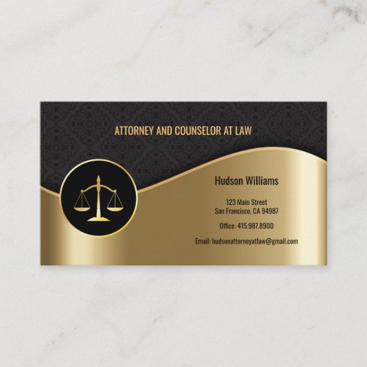 Attorney of Law Black & Gold Scales Visitekaartjes (Voorkant)