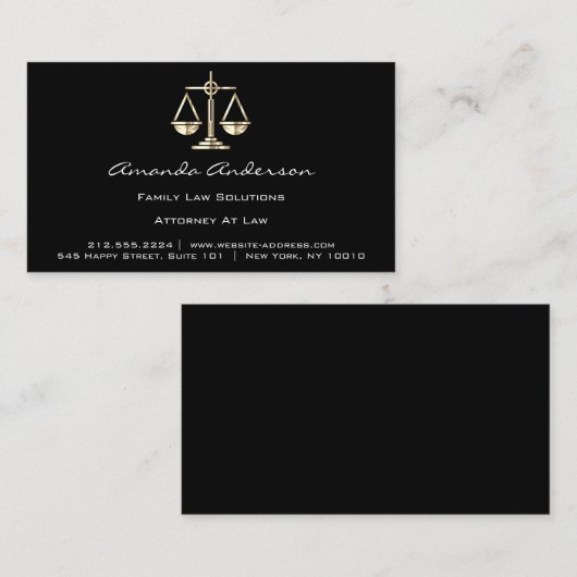 Attorney of Law Black Golden Scale Lawyer Custom Visitekaartje (Voorkant / Achterkant)