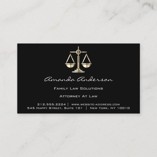 Attorney of Law Black Golden Scale Lawyer Custom Visitekaartje (Voorkant)