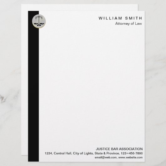 Attorney of Law Black Scale Lawyer Justice Briefhoofd (Voorkant / Achterkant)