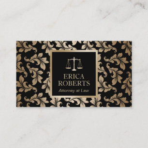 Attorney of Law Luxury Black & Gold Damask Lawyer Visitekaartje
