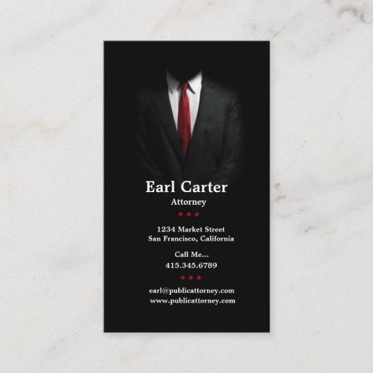 Attorney of Law Mannen Suit Red Stropdas Visitekaa Visitekaartje (Voorkant)