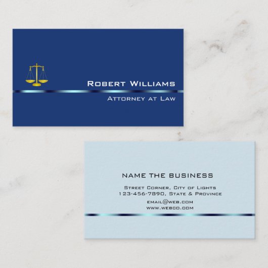 Attorney of Law Professional Simple Plain Blue Visitekaartje (Voorkant / Achterkant)