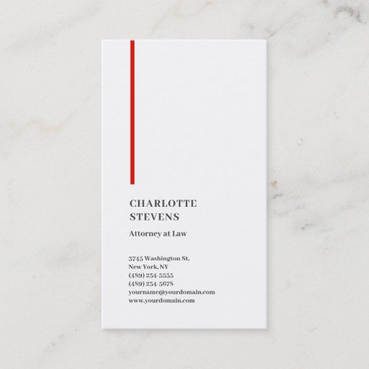Attorney of Law Red White Minimalist Elegant Visitekaartje (Voorkant)