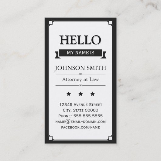 Attorney of law - Retro Hallo my name is Visitekaartje (Voorkant)