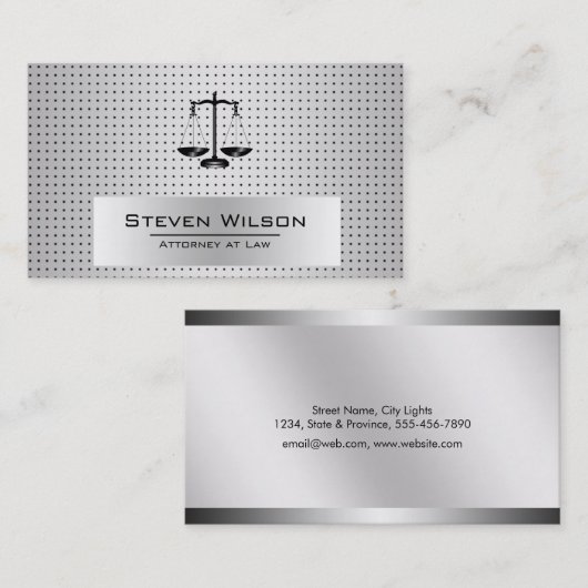 Attorney of Law White en Silver Steel Legal Scale Visitekaartje (Voorkant / Achterkant)