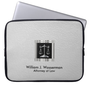 Attorney of Law White Leather Laptop Sleeve