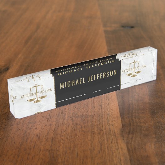 Attorney of law - White Marble, Black & Gold Naambordje (Zijkant)