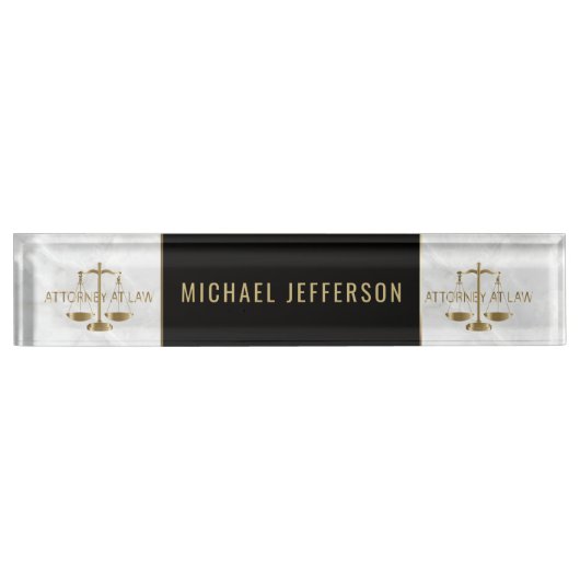 Attorney of law - White Marble, Black & Gold Naambordje (Voorkant)