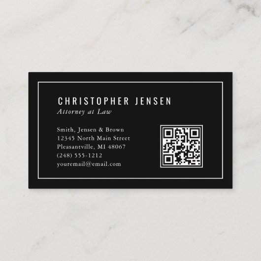 Attorney QR Code Black White Scales Classic Visitekaartje (Achterkant)