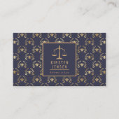 Attorney QR Code Dark Blue Gold Bee Laurel Pattern Visitekaartje (Voorkant)