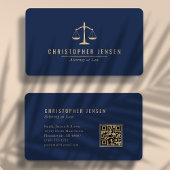 Attorney QR Code Navy Blue Gold Scales Rounded Visitekaartje