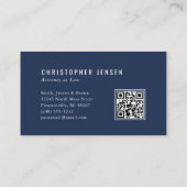 Attorney QR Code Navy Blue White Scales Simple Visitekaartje (Achterkant)