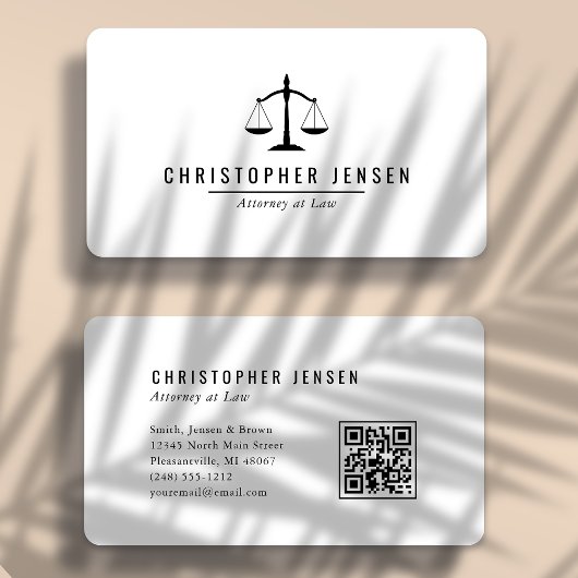 Attorney QR Code White Black Scales Simple Rounded Visitekaartje