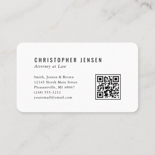 Attorney QR Code White Black Scales Simple Rounded Visitekaartje (Achterkant)