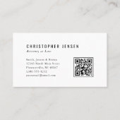 Attorney QR Code White Black Scales Simple Visitekaartje (Achterkant)