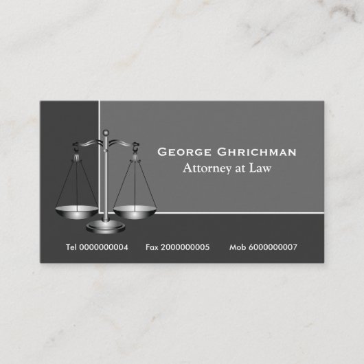 Attorney scale of justice visitekaartje (Voorkant)