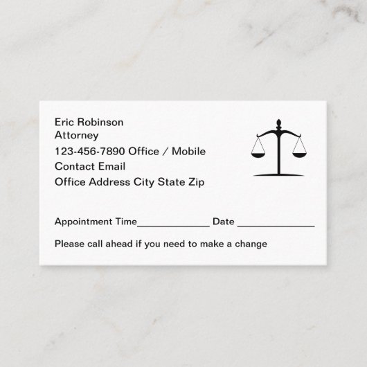 Attorney Simple Business Appointment Cards Afsprakenkaartje (Voorkant)