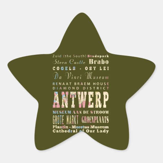Attracties & Beroemde Plaatsen van Antwerpen, Belg Ster Sticker (Voorkant)