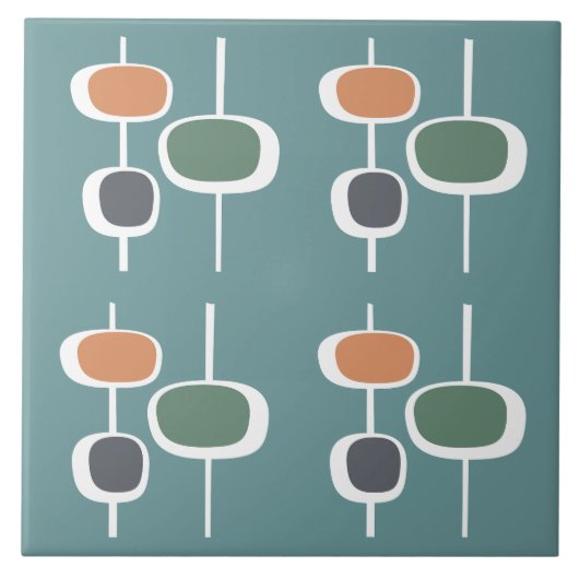 Attractieve trendy retro 60s schattig patroon blau tegeltje (Voorkant)