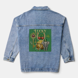 Attracting good luck golden charms and cherry denim jacket