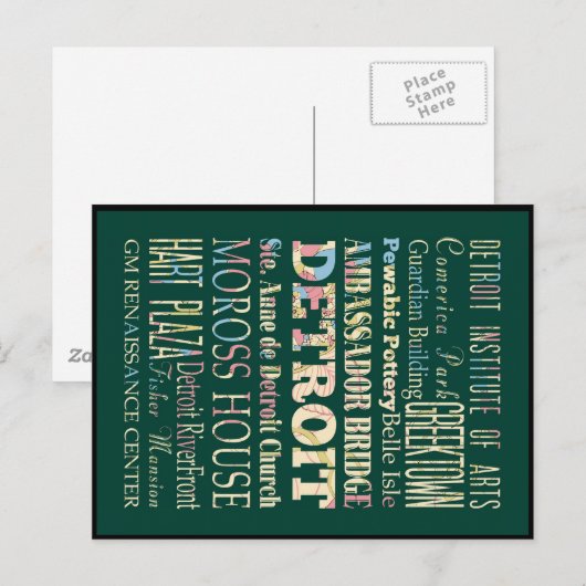 Attractions & Famous Places of Detroit, Michigan. Briefkaart (Voorkant / Achterkant)