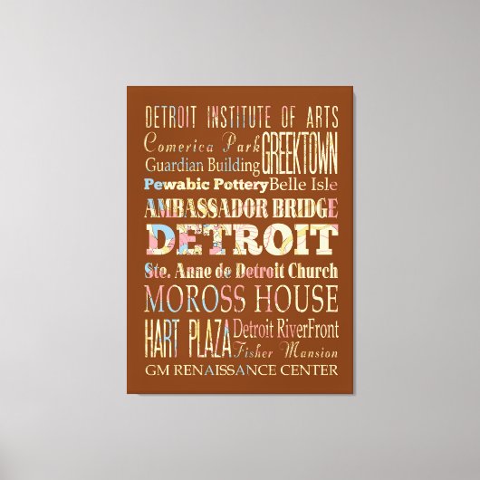 Attractions & Famous Places of Detroit, Michigan. Canvas Afdruk (Voorkant)