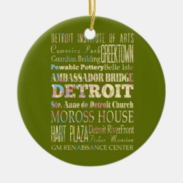 Attractions & Famous Places of Detroit, Michigan. Keramisch Ornament