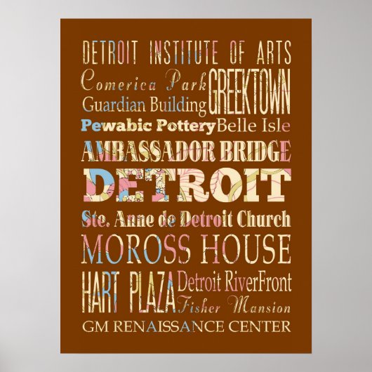 Attractions & Famous Places of Detroit, Michigan. Poster (Voorkant)
