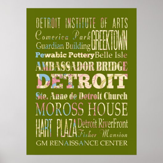 Attractions & Famous Places of Detroit, Michigan. Poster (Voorkant)