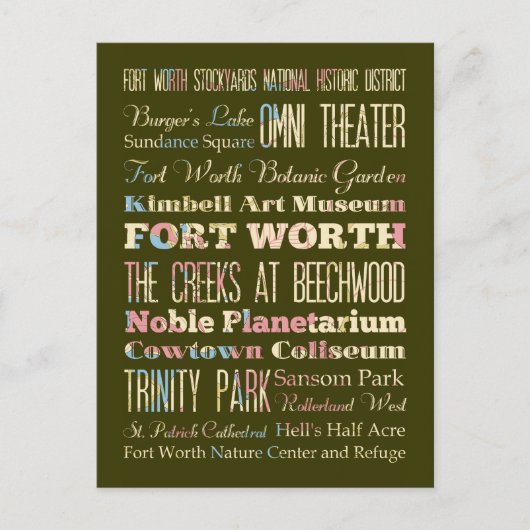 Attractions & Famous Places of Fort Worth, Texas. Briefkaart (Voorkant)