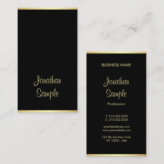 Attractive Black Gold Hand Script Font Text Modern Visitekaartje (Voorkant / Achterkant)